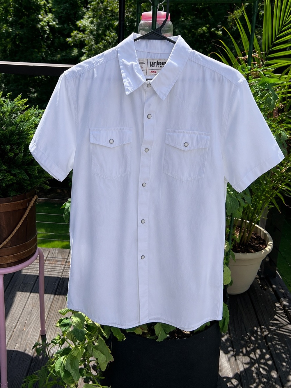 Urban Pipeline White Pearl Snap Western Shirt Large 100% Cotton Cowboy Workwear